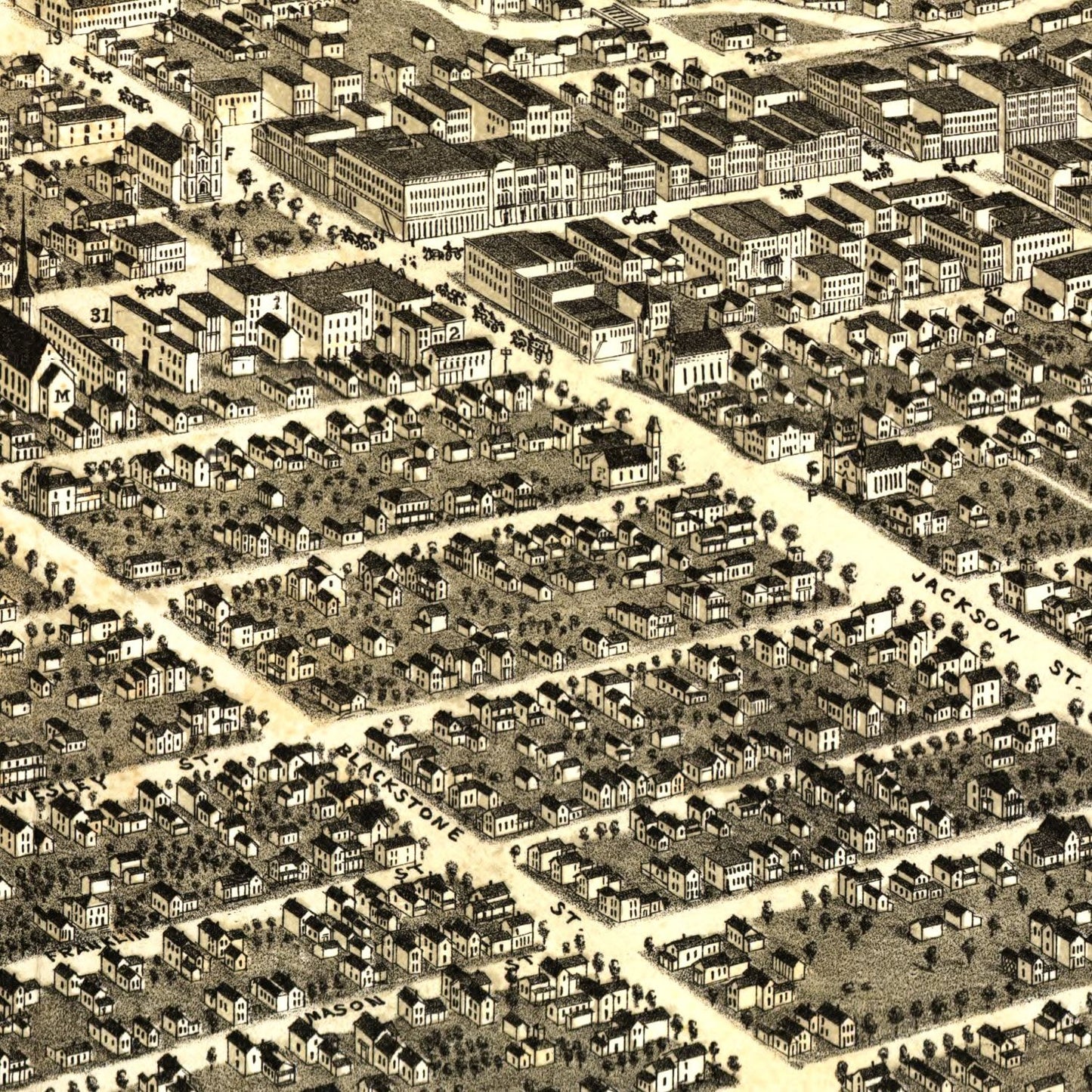 Vintage Map of Jackson, Michigan 1881