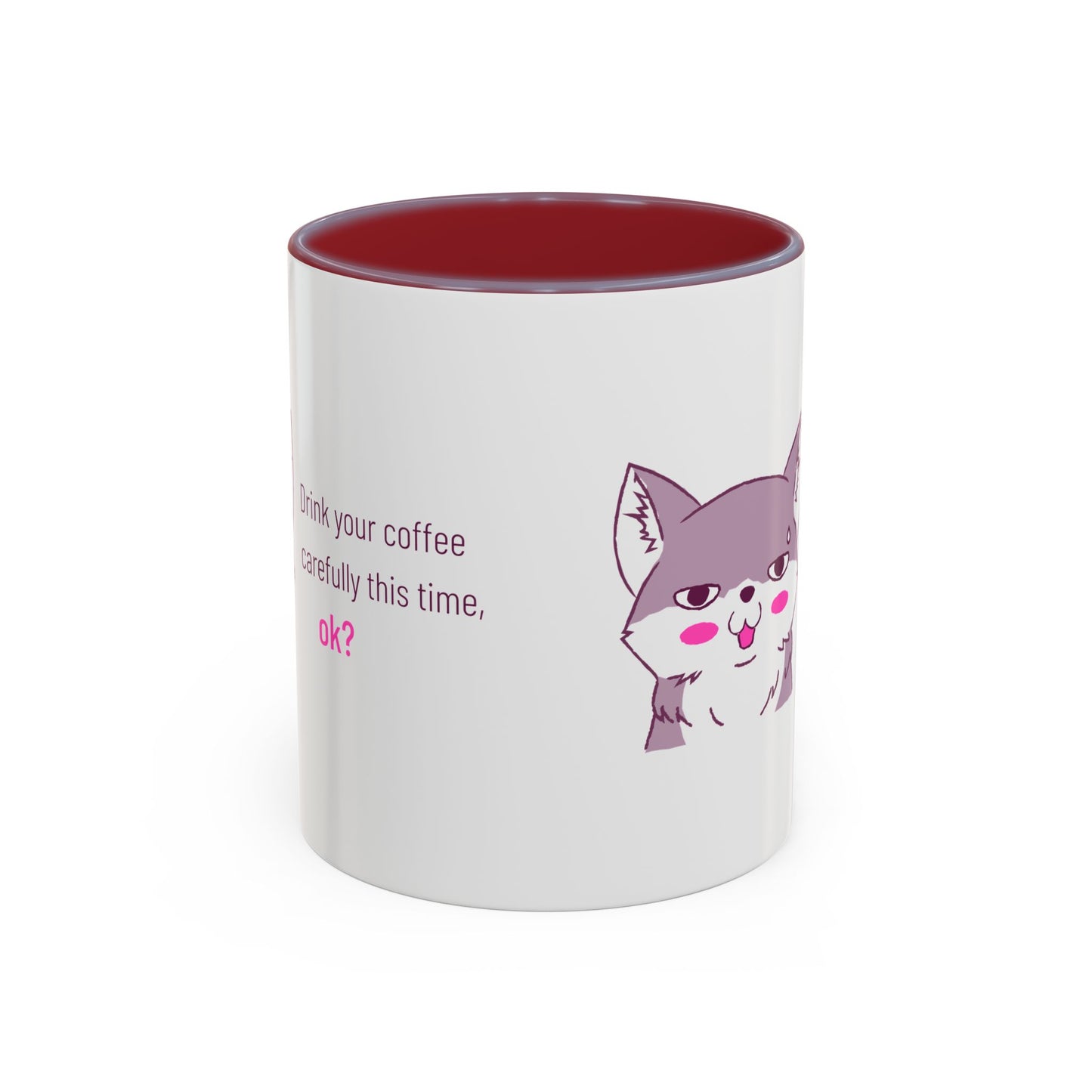 Accent Coffee Mug — Cute Shy Fox Design "Drink your coffee carefully this time, ok?"