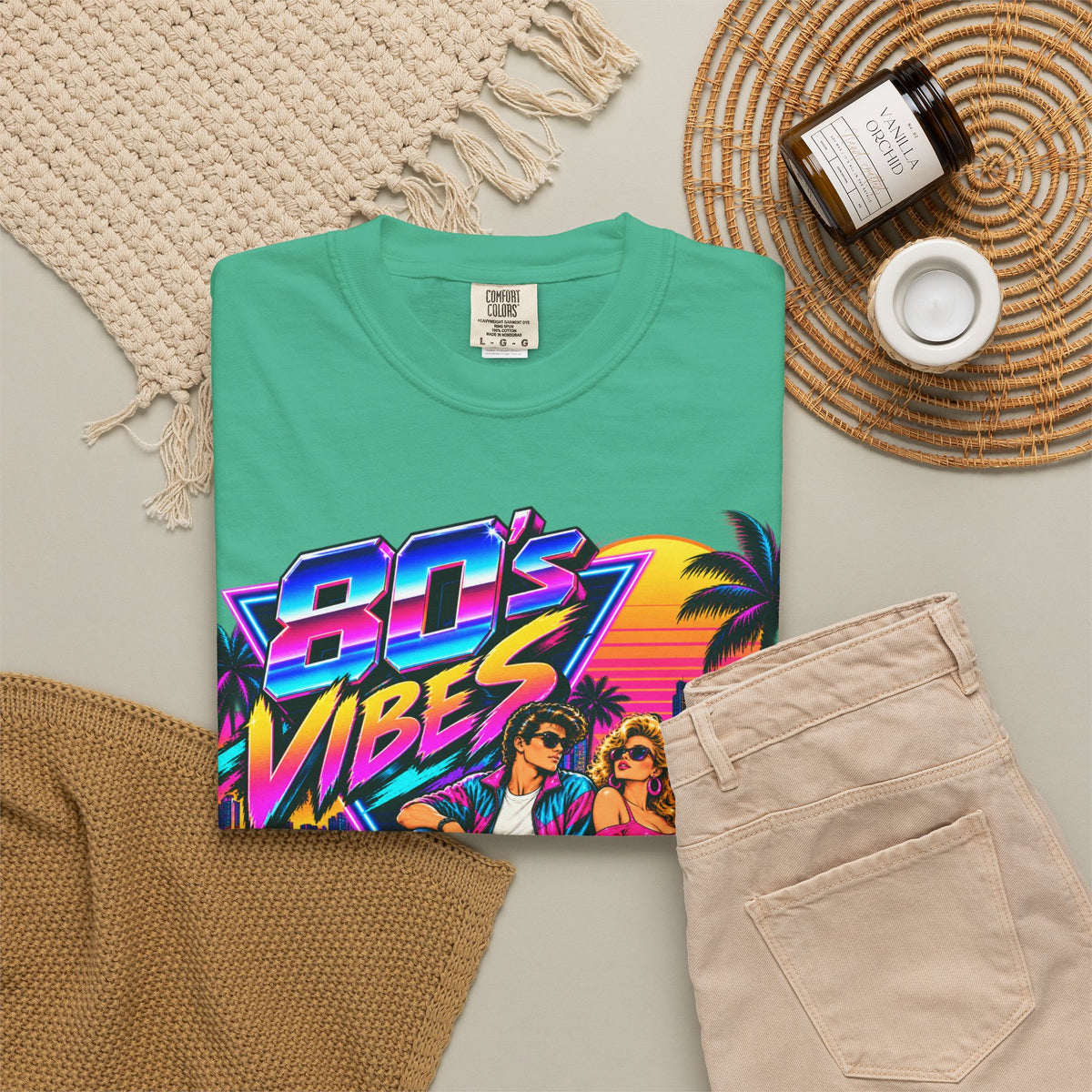 80s Vibes retro car scene T-shirt | neon palm sunset