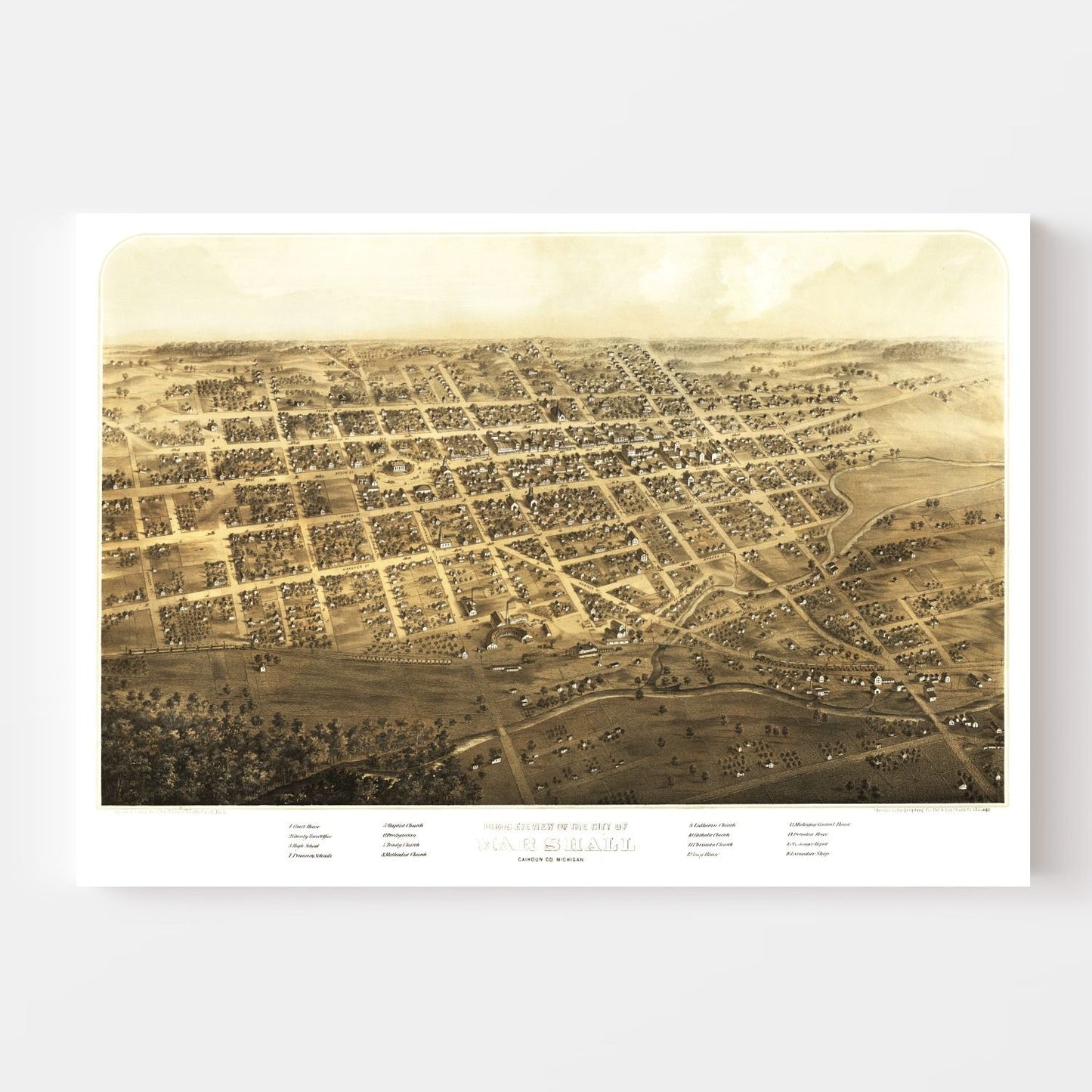 Vintage Map of Marshall, Michigan 1868
