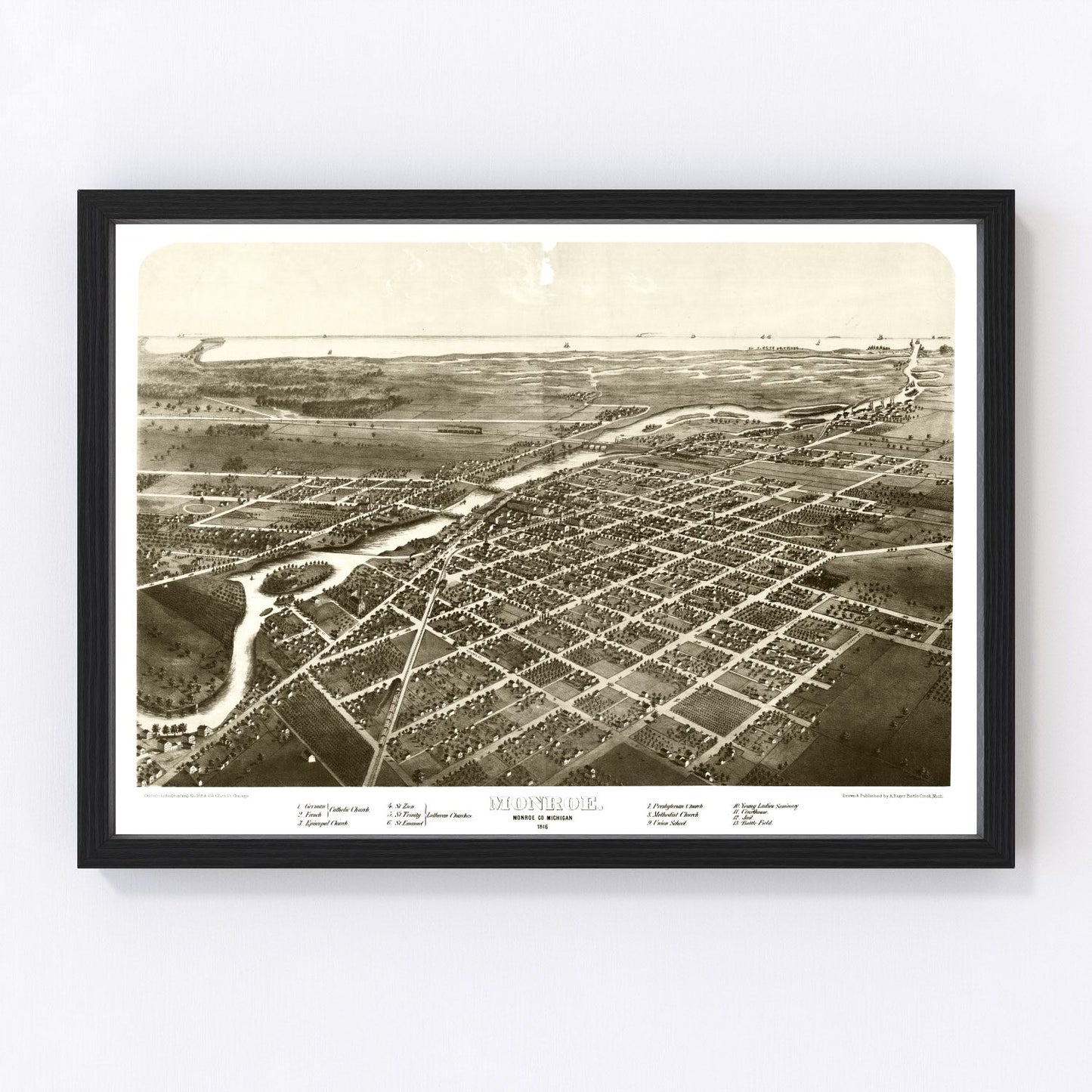 Vintage Map of Monroe, Michigan 1866