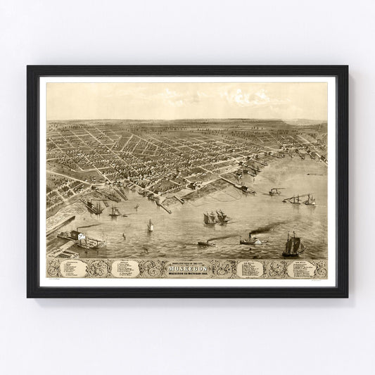 Vintage Map of Muskegon, Michigan 1868