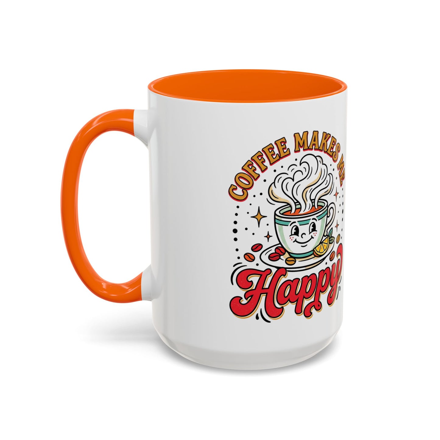 Coffee Mug — "Coffee Makes Me Happy" Cute Retro Accent Mug (11/15oz)