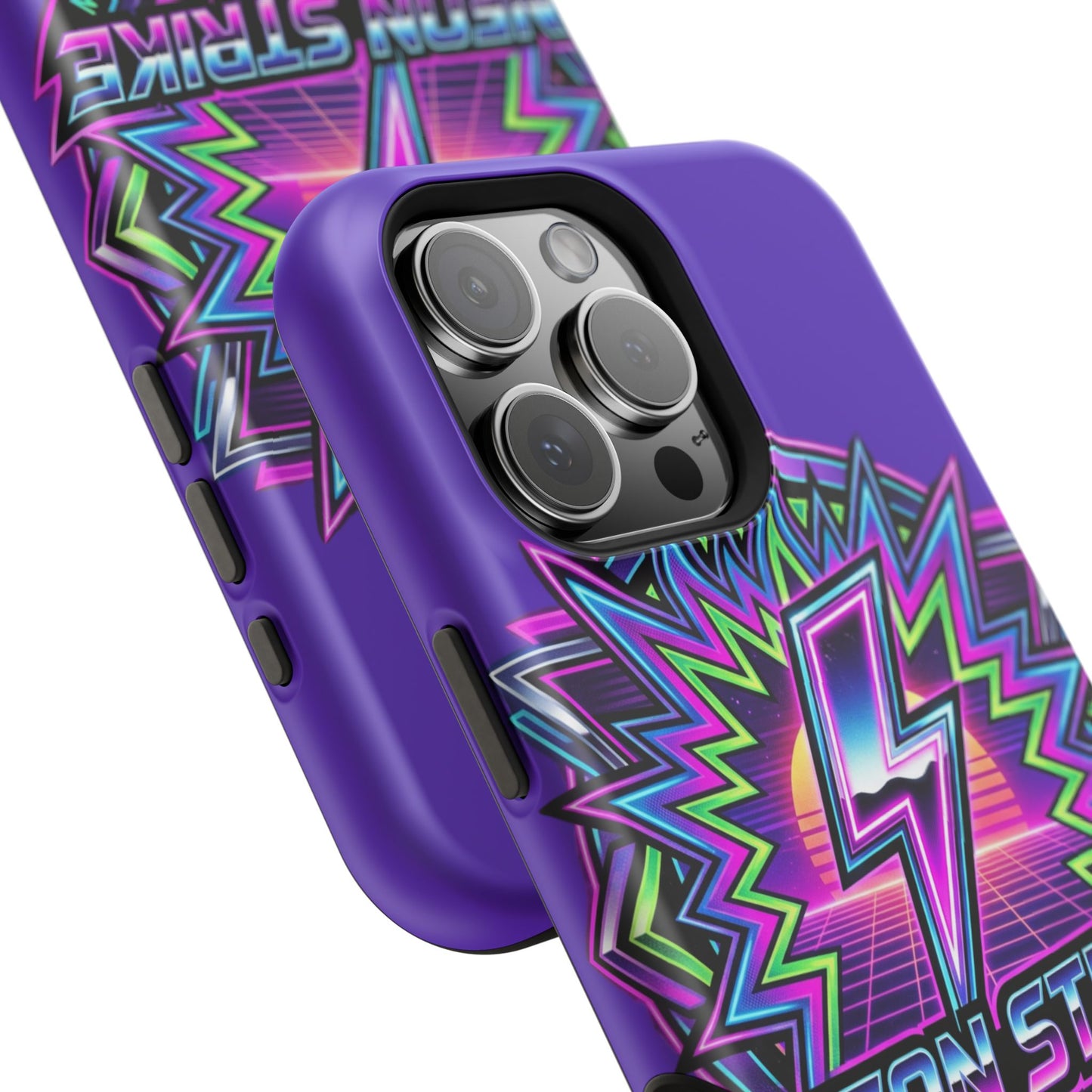 Neon Strike Phone Case — Retro 80s Lightning Magnetic Impact-Resistant Cover