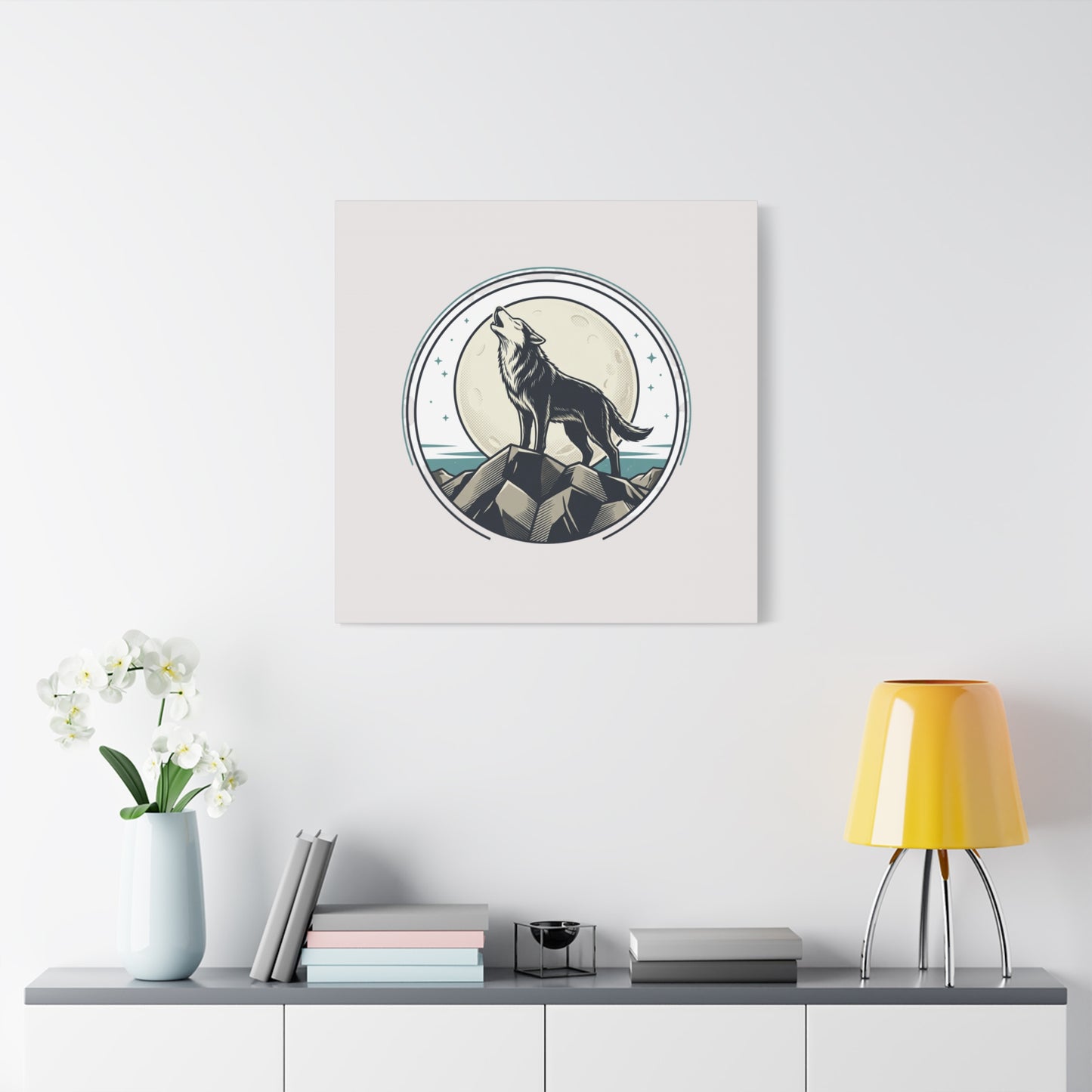 Howling Wolf Canvas Wall Art — Moonlit Wilderness Matte Stretched Print
