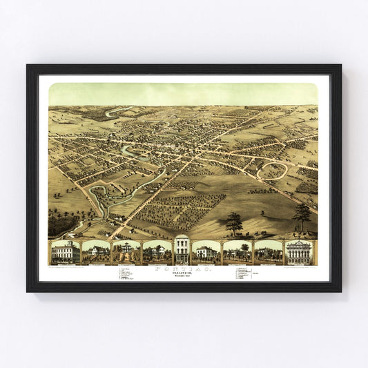 Vintage Map of Pontiac, Michigan 1867
