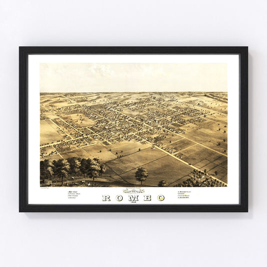 Vintage Map of Romeo, Michigan 1868