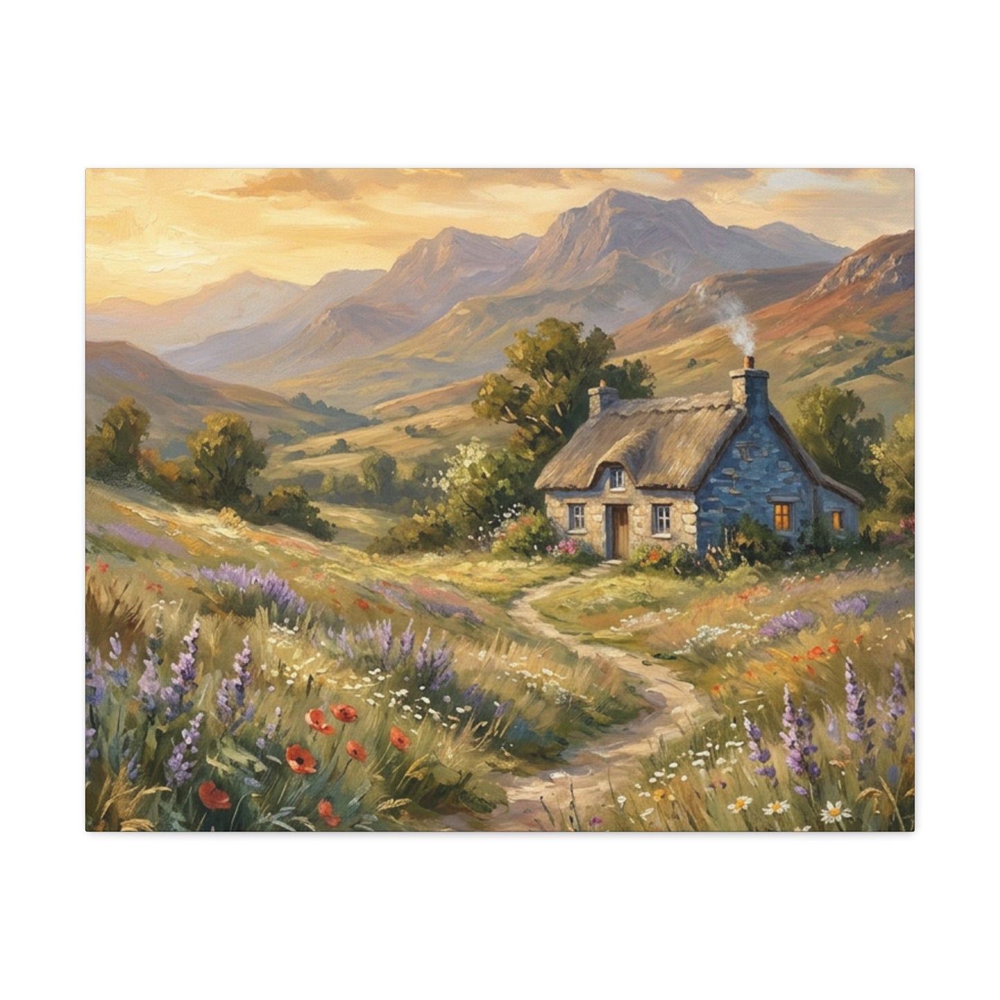 Countryside Cottage Canvas Wall Art — Tranquil Rustic Landscape Print