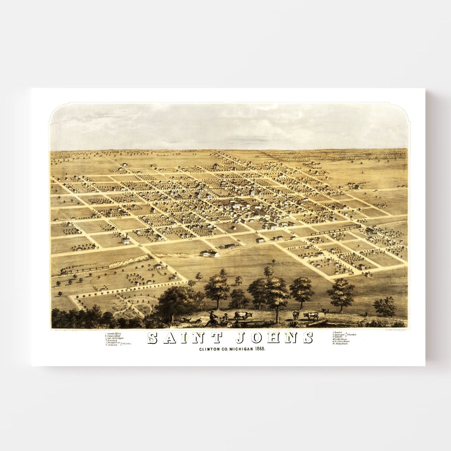 Vintage Map of Saint Johns, Michigan 1868