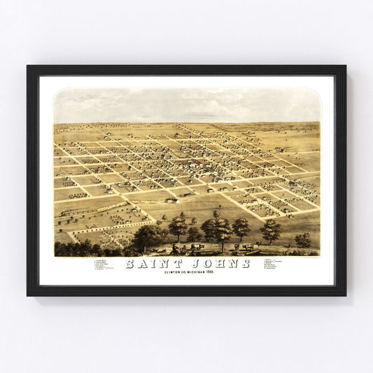 Vintage Map of Saint Johns, Michigan 1868