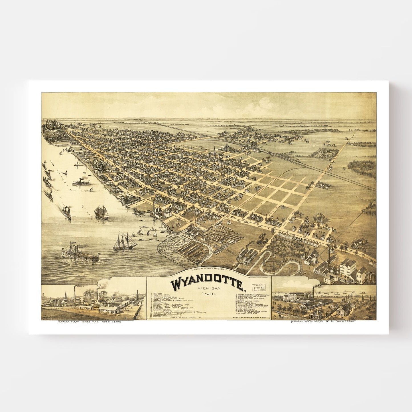 Vintage Map of Wyandotte, Michigan 1896