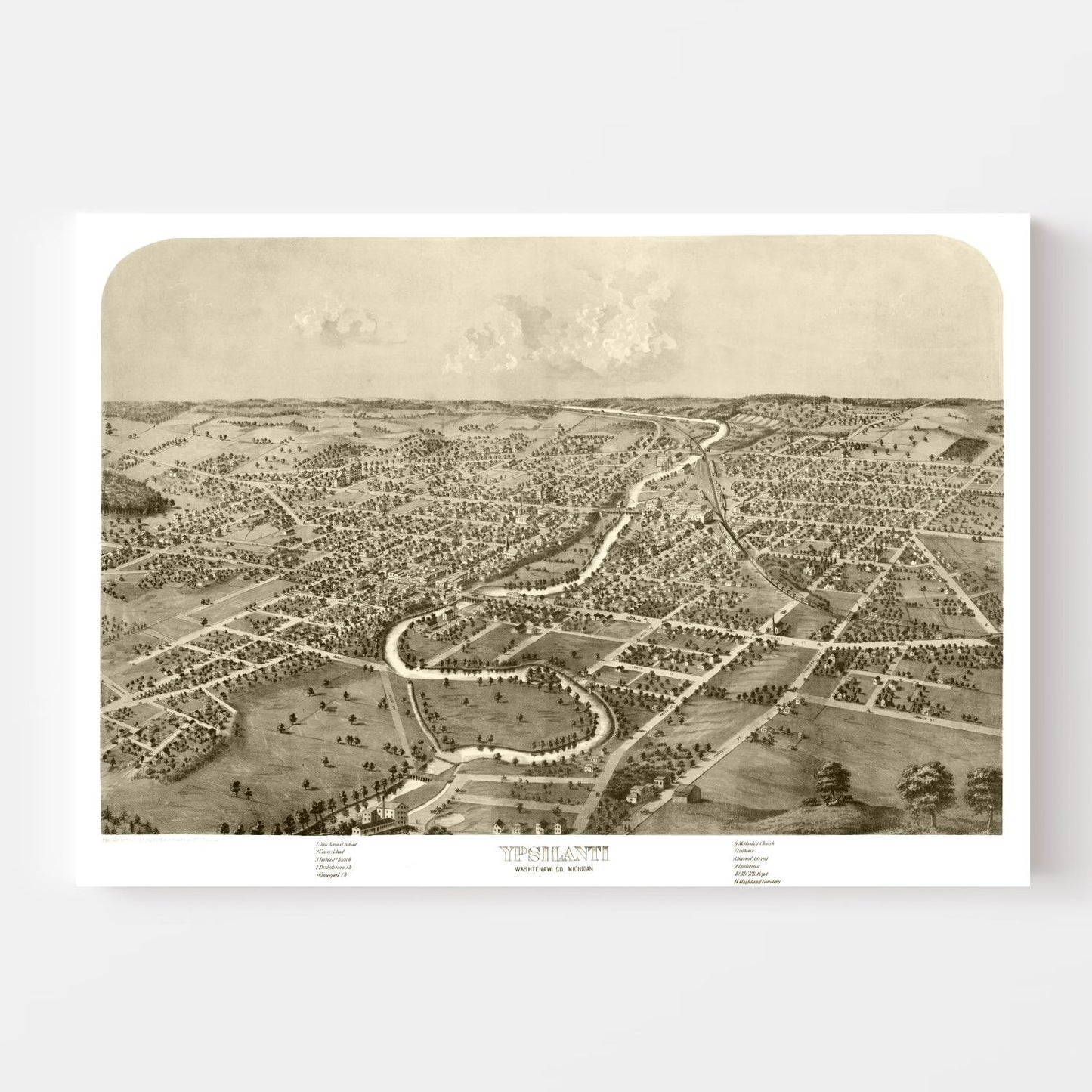 Vintage Map of Ypsilanti, Michigan 1868