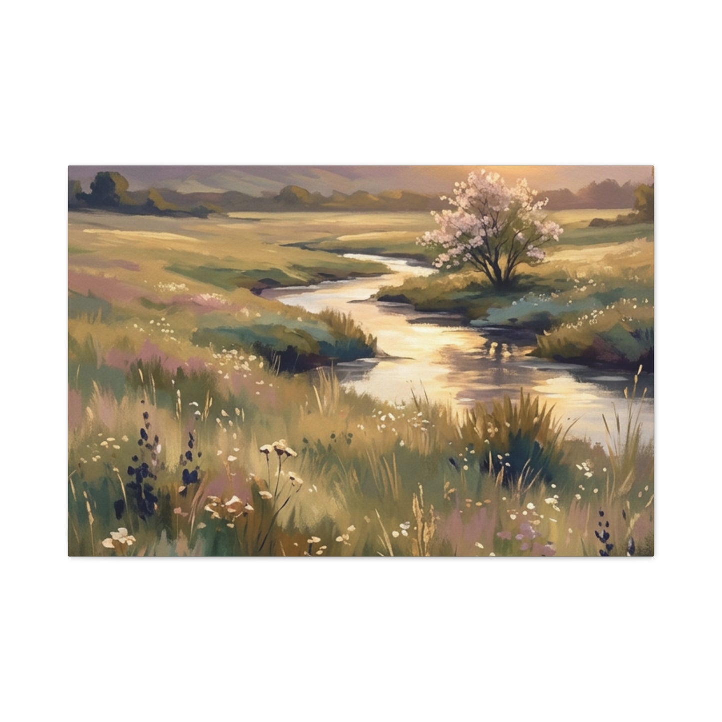 Serene Meadow Stream Matte Canvas Art — Stretched Wall Decor