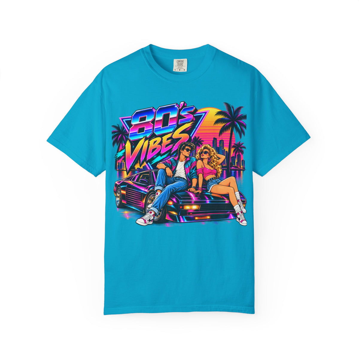 80s Vibes retro car scene T-shirt | neon palm sunset
