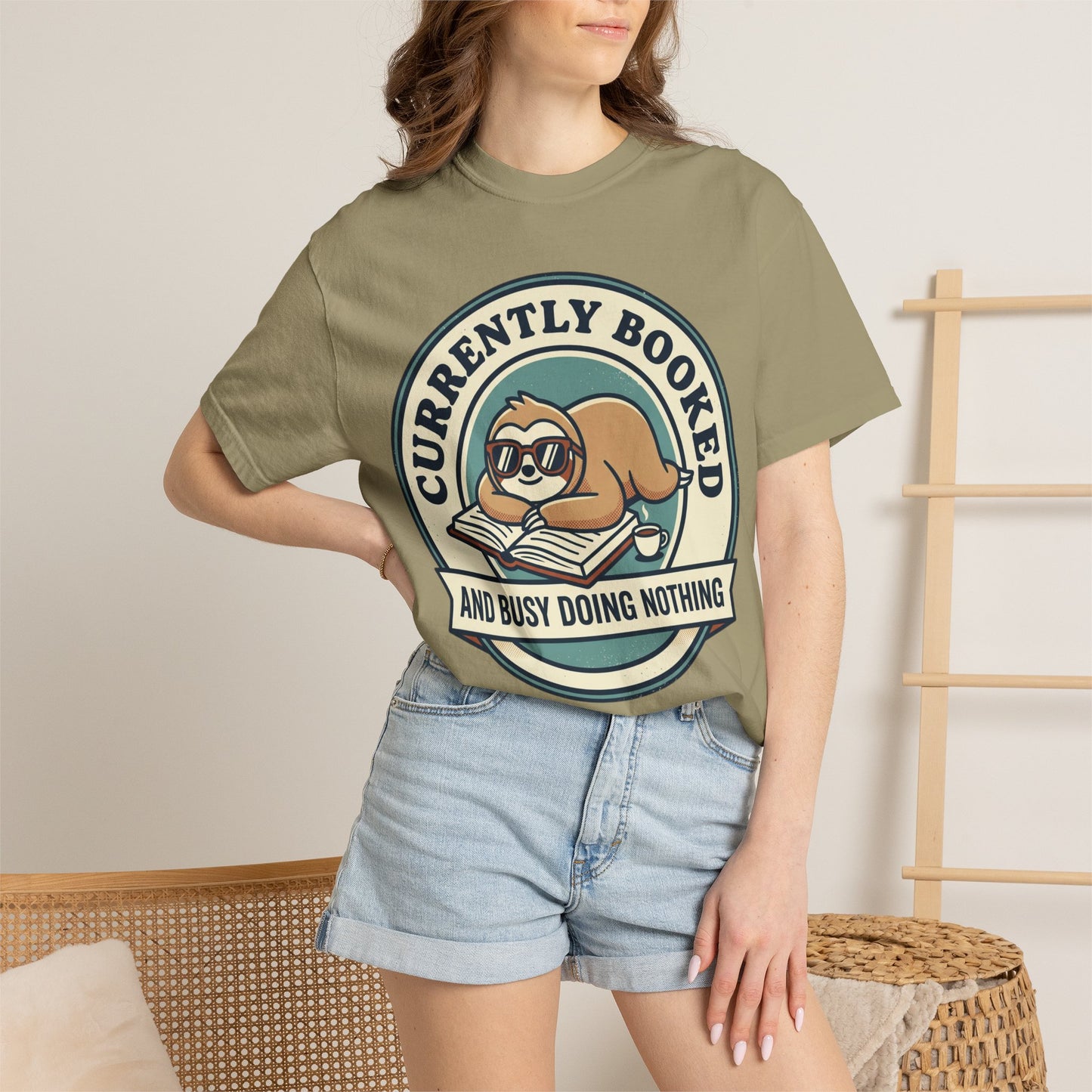 Currently Booked Sloth T-Shirt — "Currently Booked and Busy Doing Nothing" Graphic Tee for Readers