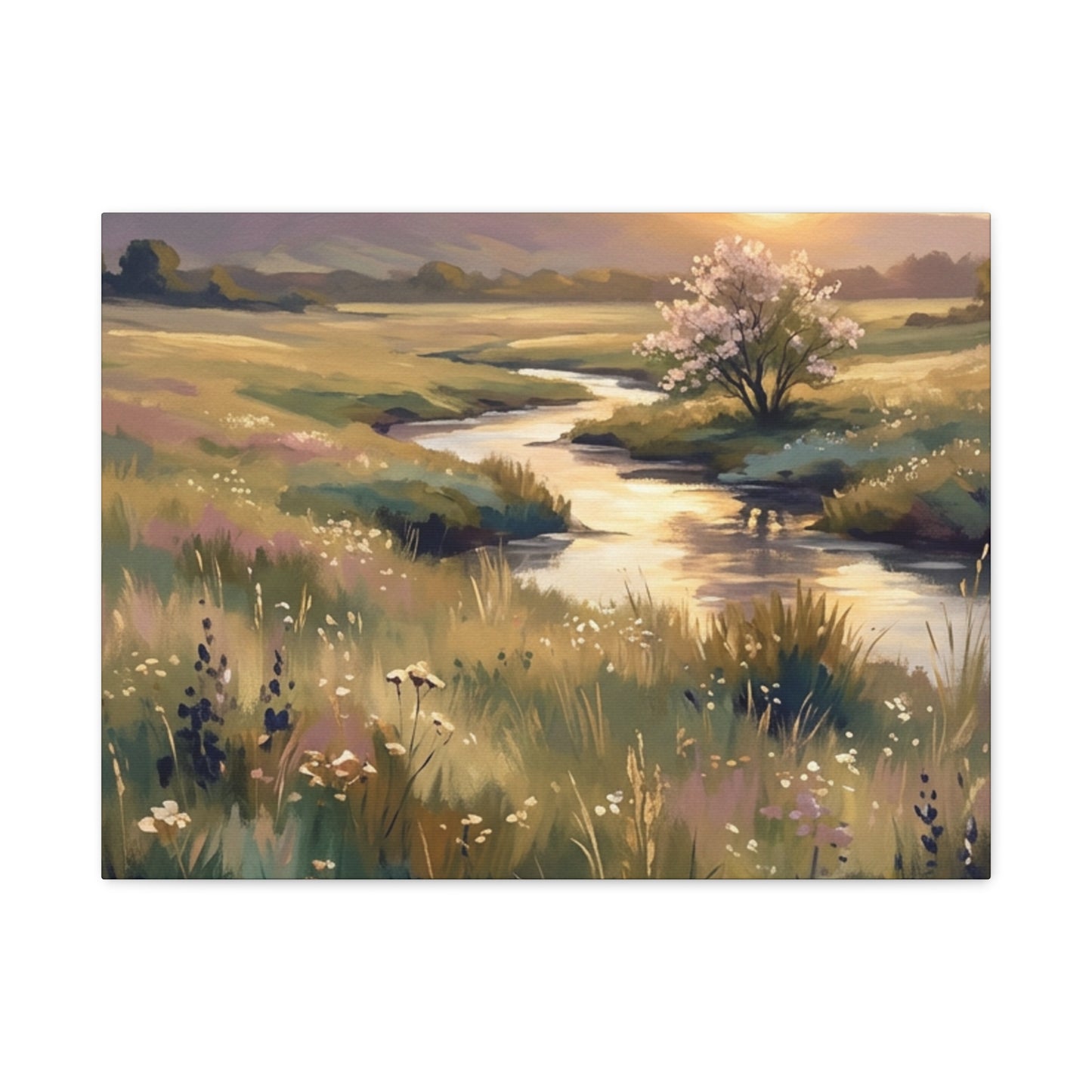 Serene Meadow Stream Matte Canvas Art — Stretched Wall Decor