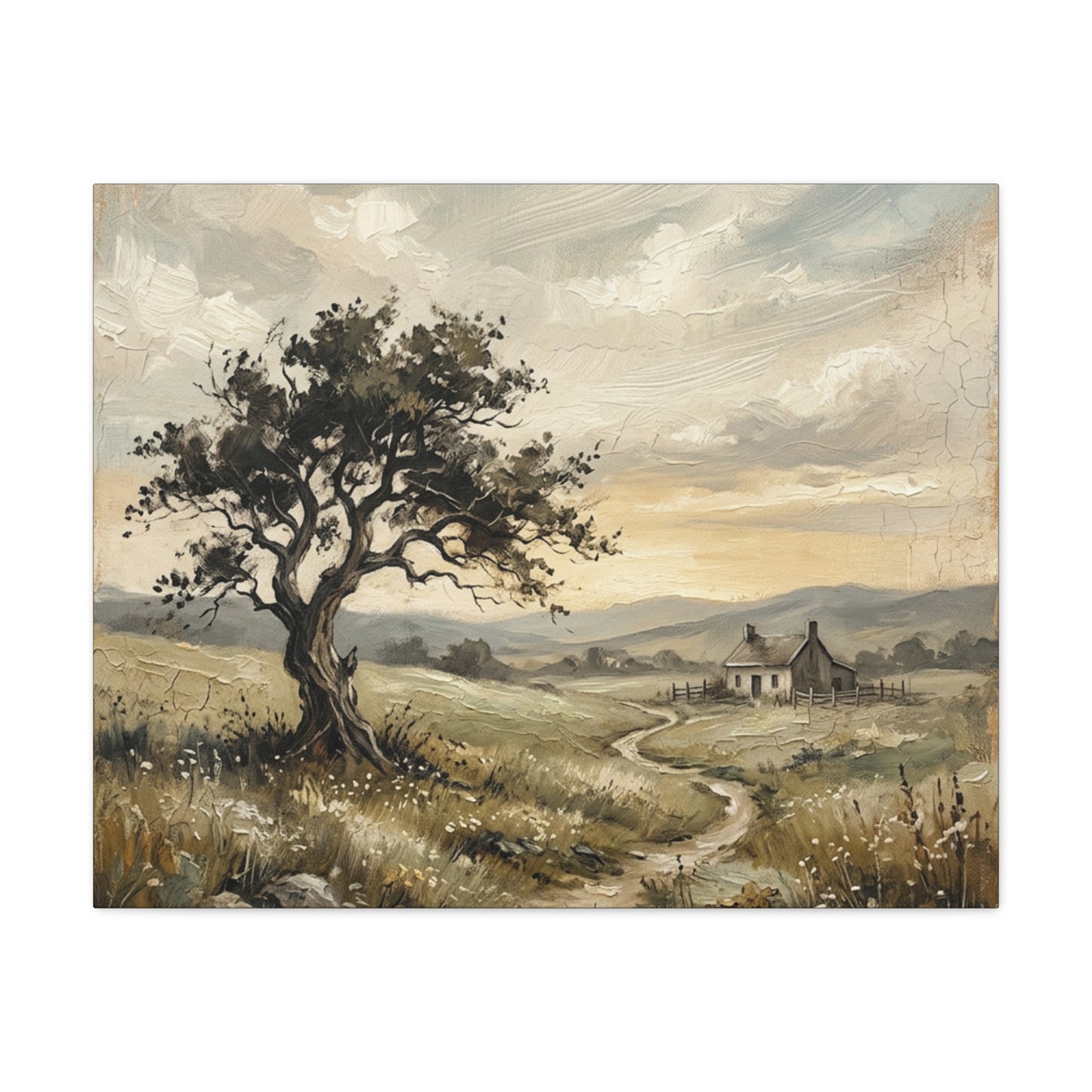 Rustic Countryside Canvas Wall Art — Serene Landscape Matte Stretched Canvas Print