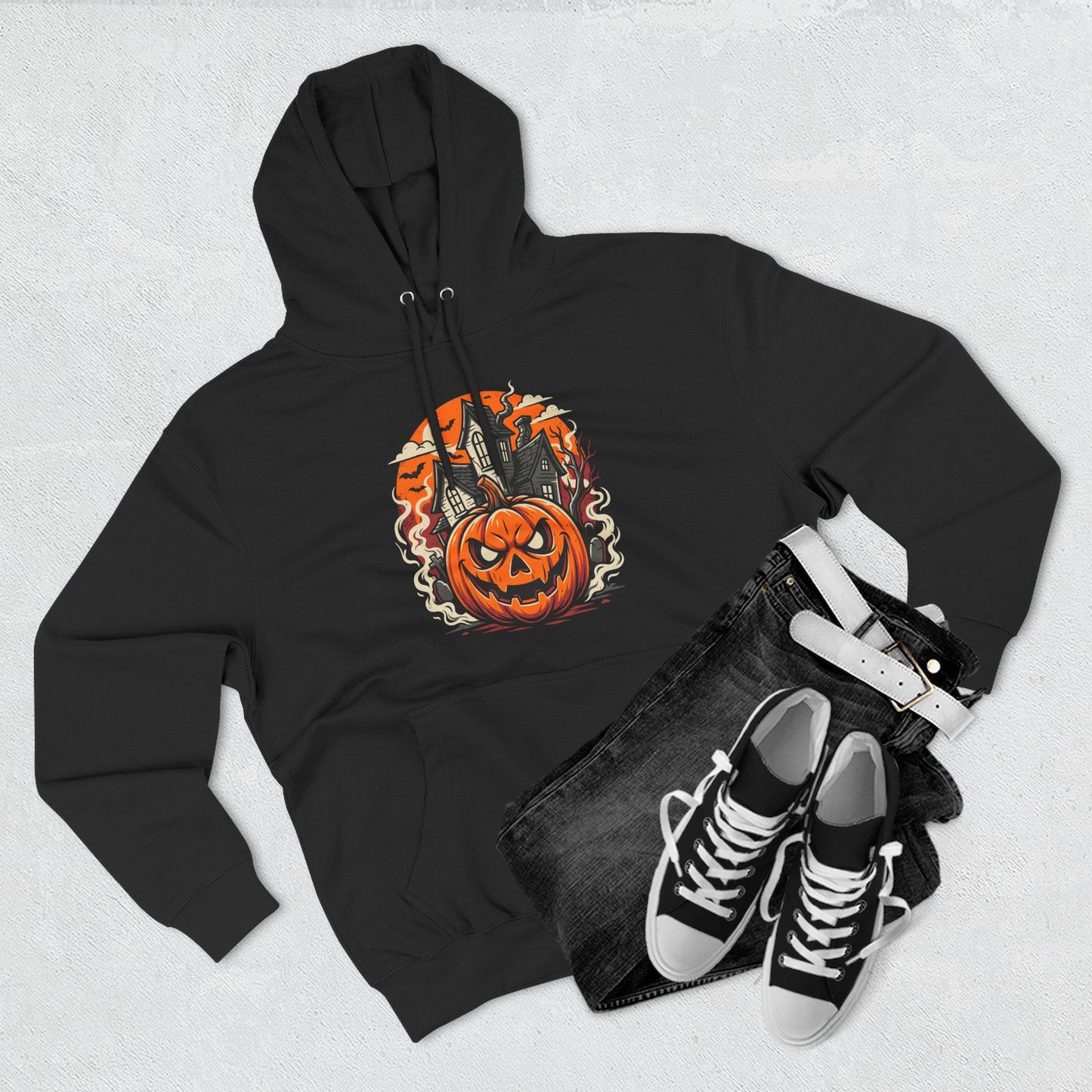 Halloween Pumpkin Hoodie — Jack-O'-Lantern Haunted House Fleece Hoodie