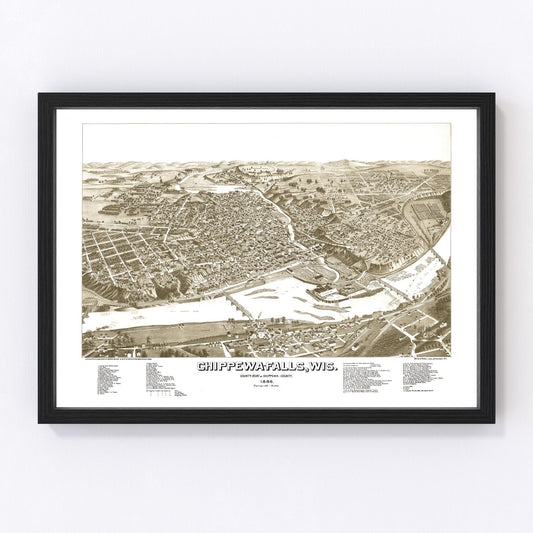 Vintage Map of Chippewa Falls, Wisconsin 1886