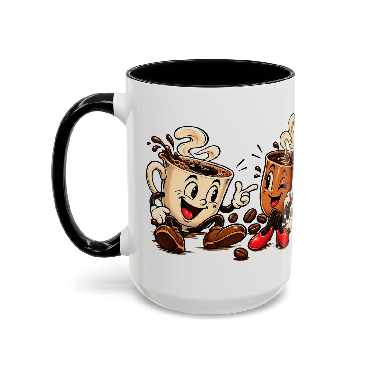 Coffee Cartoon Mug — Cute Dancing Coffee Cups Accent Mug