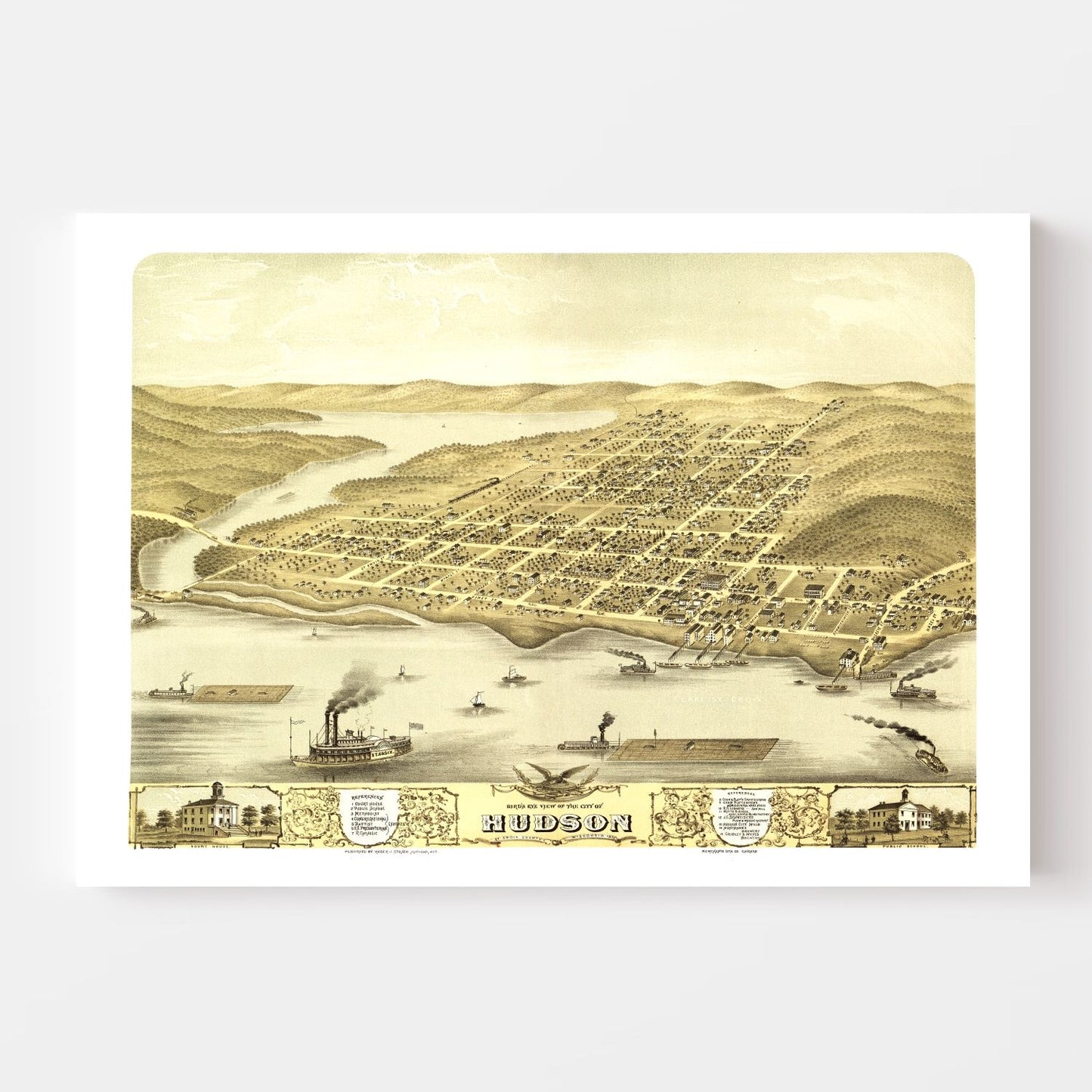 Vintage Map of Hudson, Wisconsin 1870