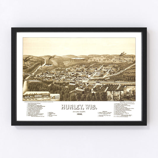 Vintage Map of Hurley, Wisconsin 1886