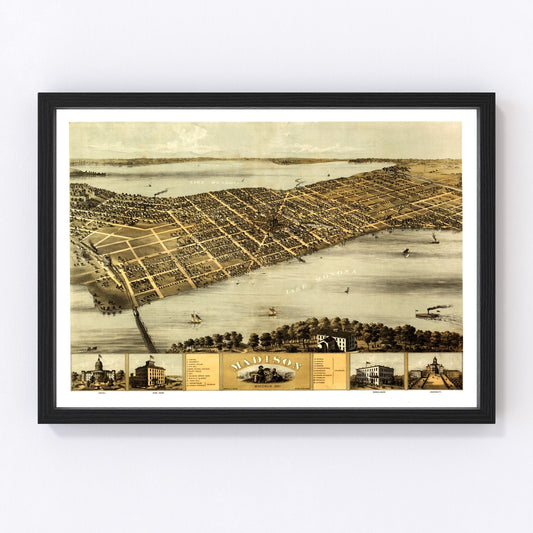 Vintage Map of Madison, Wisconsin 1867