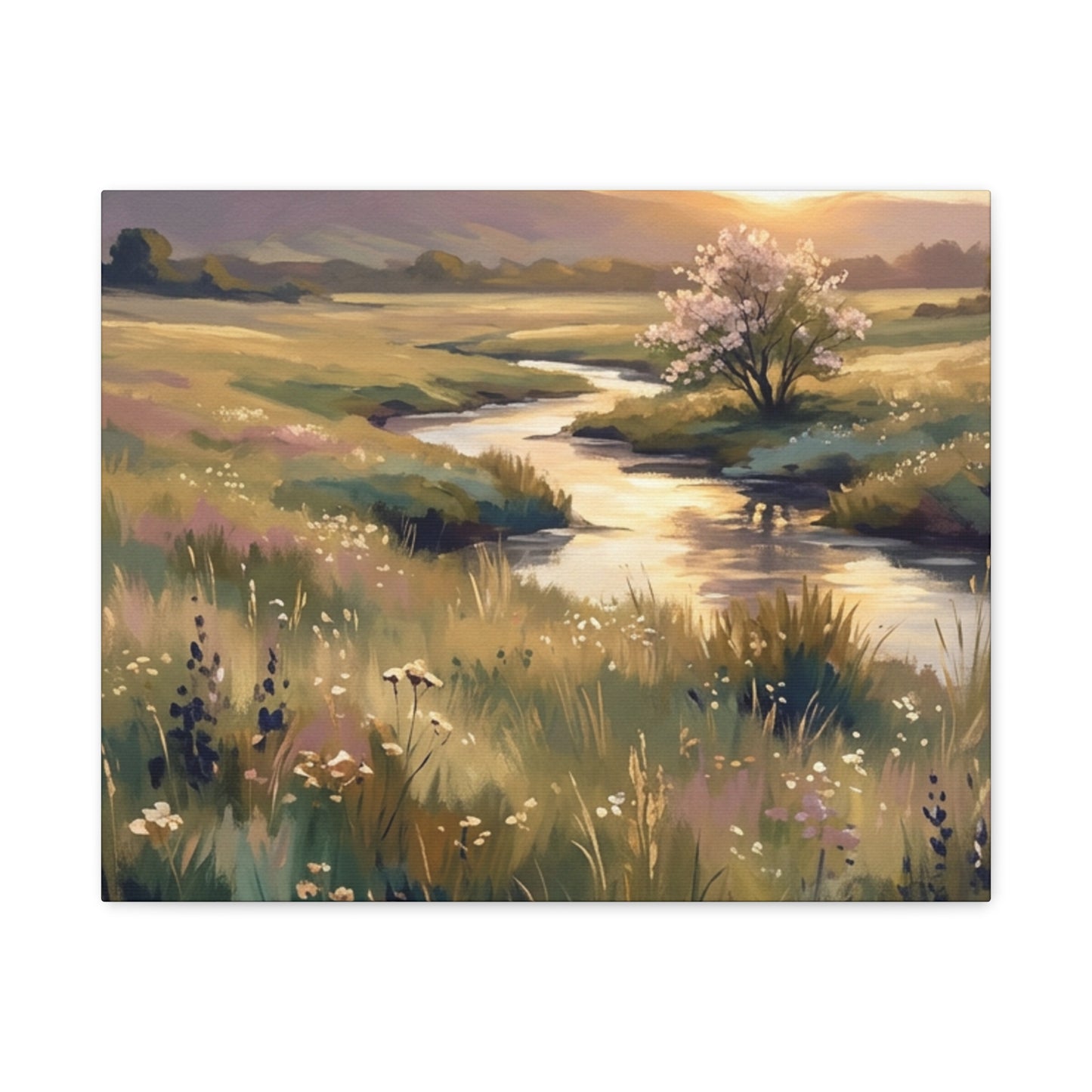 Serene Meadow Stream Matte Canvas Art — Stretched Wall Decor