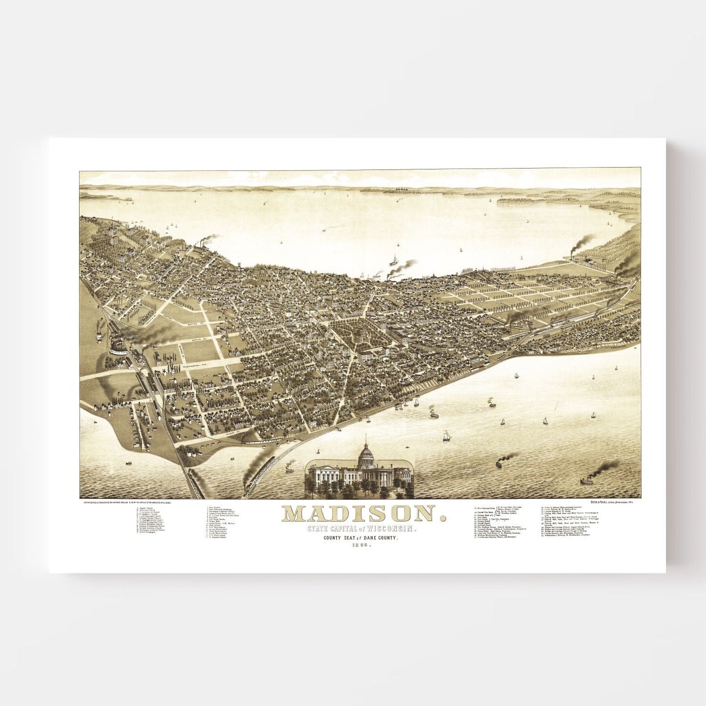 Vintage Map of Madison, Wisconsin 1885