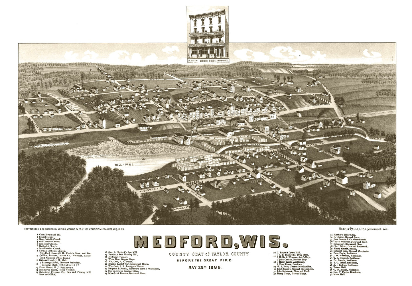 Vintage Map of Medford, Wisconsin 1885