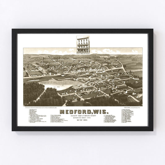 Vintage Map of Medford, Wisconsin 1885