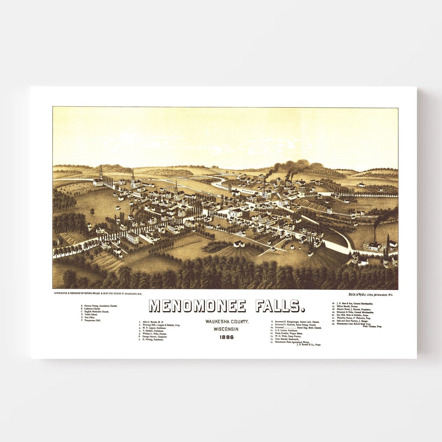 Vintage Map of Menomonee Falls, Wisconsin 1886