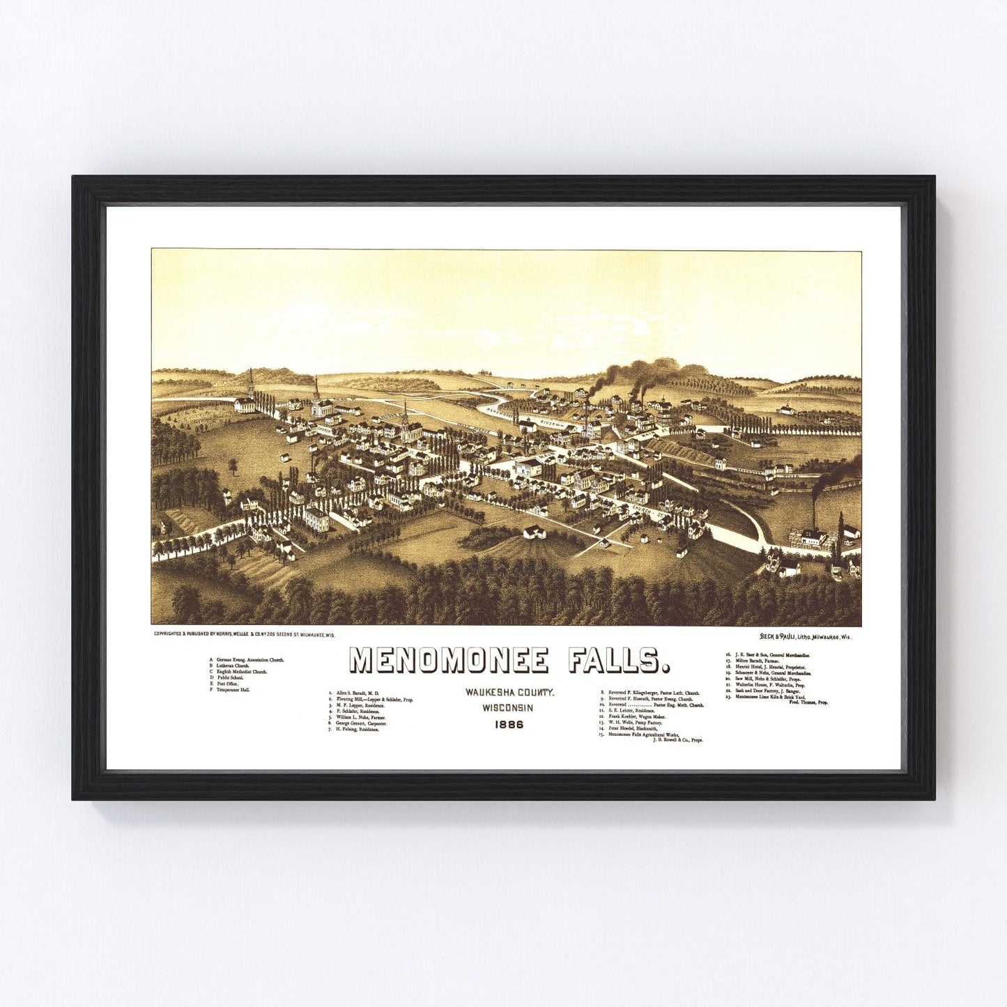 Vintage Map of Menomonee Falls, Wisconsin 1886