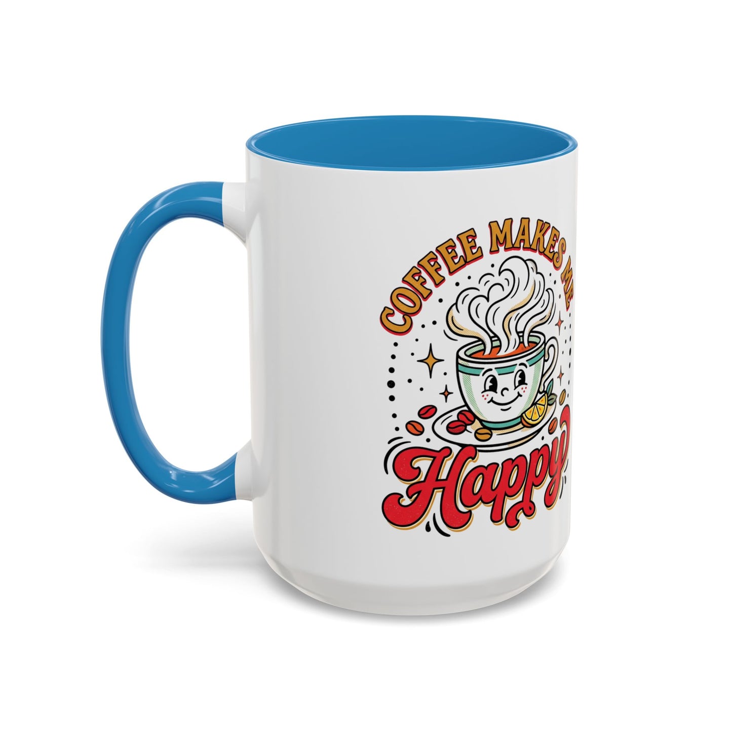 Coffee Mug — "Coffee Makes Me Happy" Cute Retro Accent Mug (11/15oz)