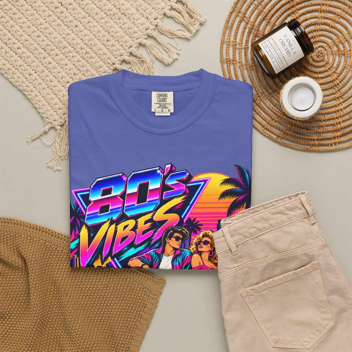 80s Vibes retro car scene T-shirt | neon palm sunset