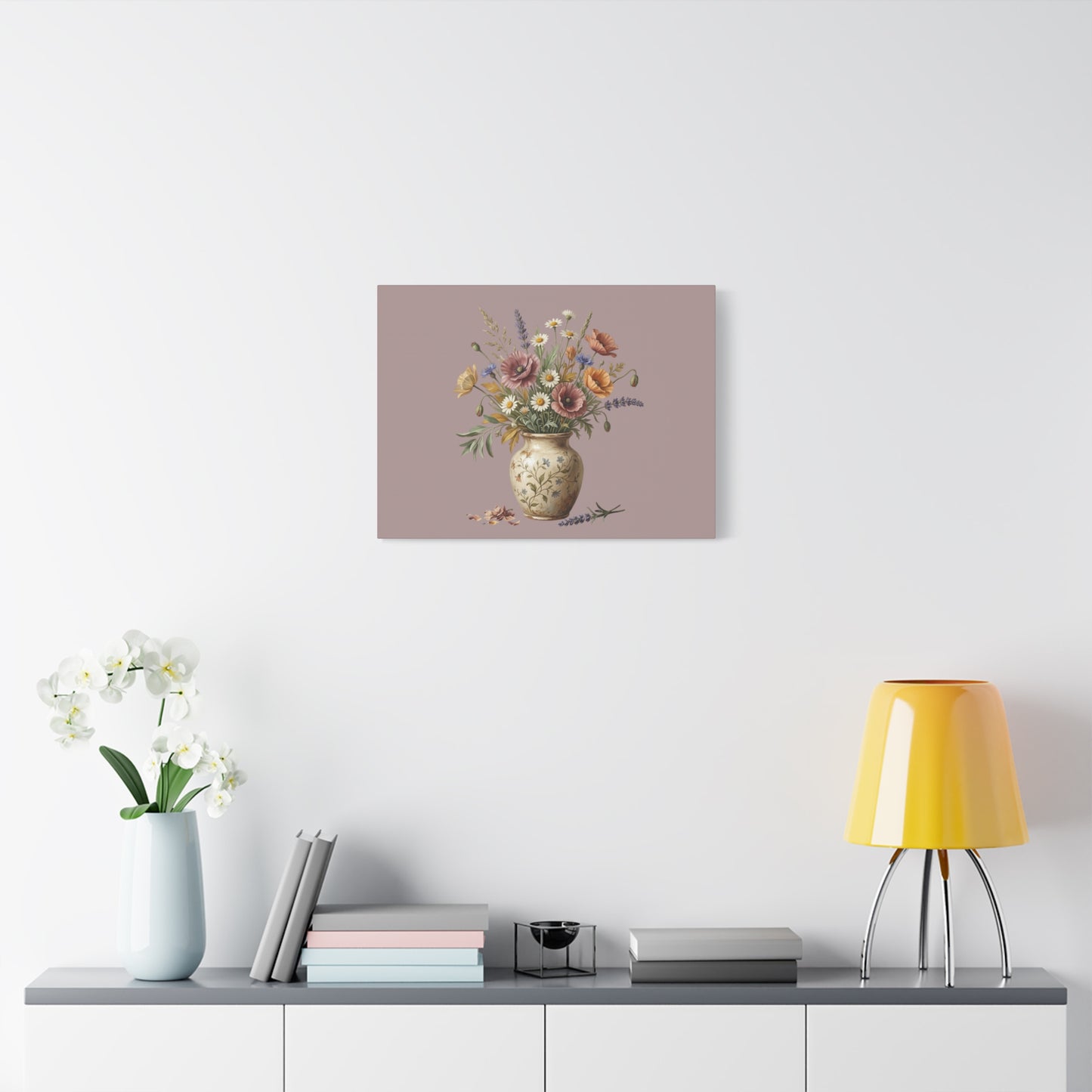 Botanical Vase Floral Canvas Print — Vintage Wildflower Wall Art