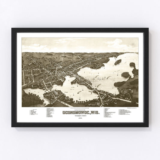 Vintage Map of Oconomowoc, Wisconsin 1885