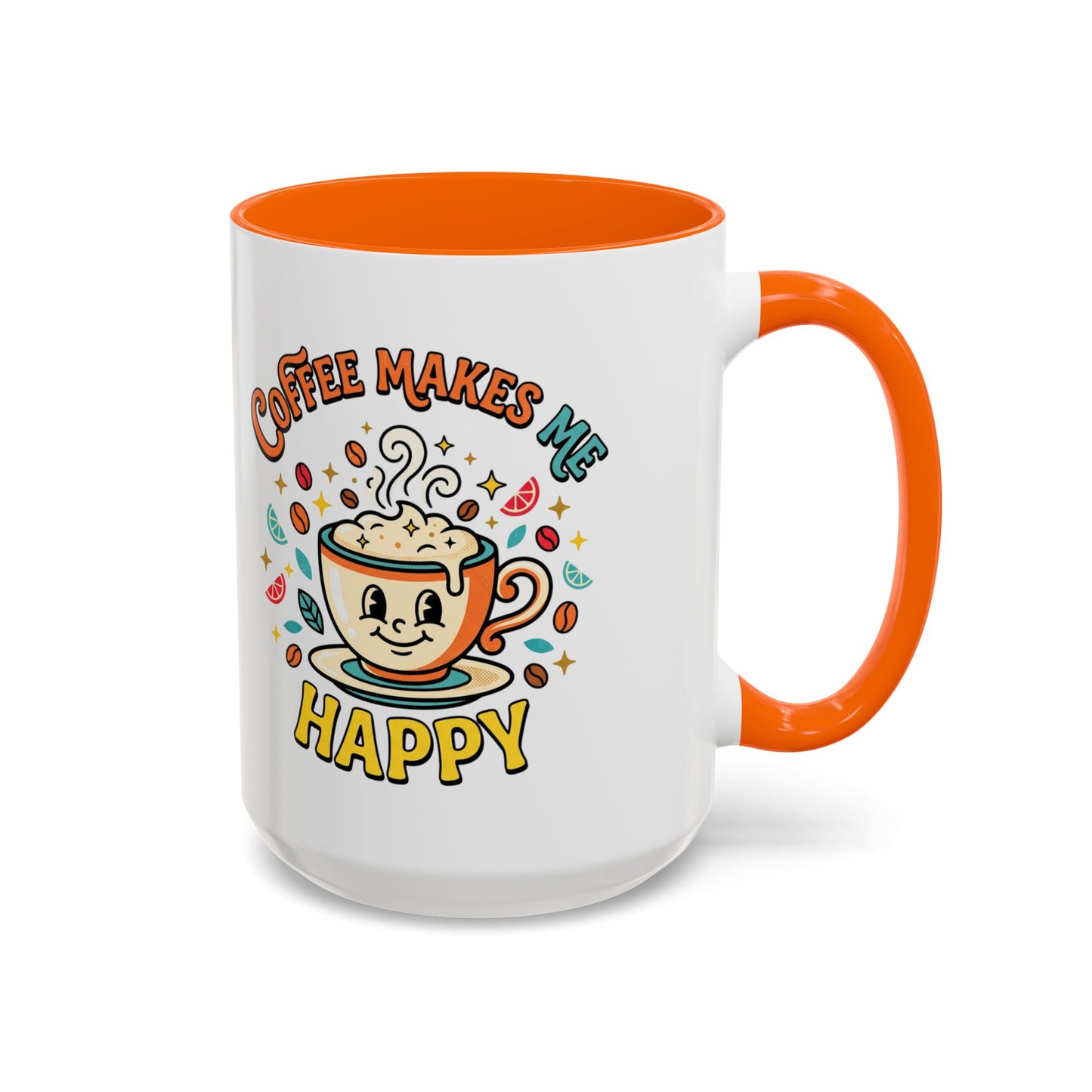 Coffee Mug — "Coffee Makes Me Happy" Cute Retro Accent Mug (11/15oz)