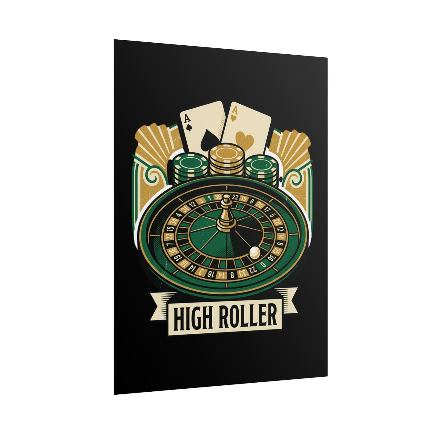 High Roller Casino Poster — Roulette & Cards Wall Art
