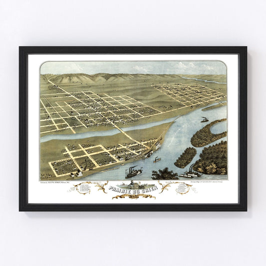 Vintage Map of Prairie du Chien, Wisconsin 1870