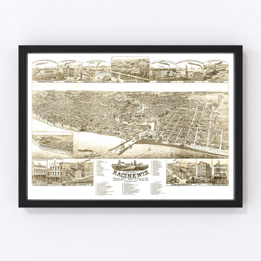 Vintage Map of Racine, Wisconsin 1883