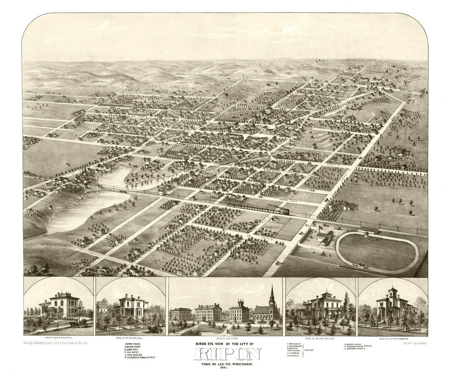 Vintage Map of Ripon, Wisconsin 1867
