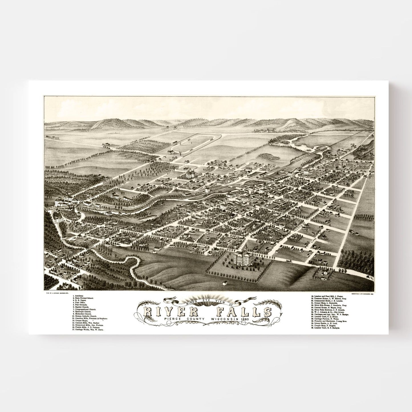 Vintage Map of River Falls, Wisconsin 1880