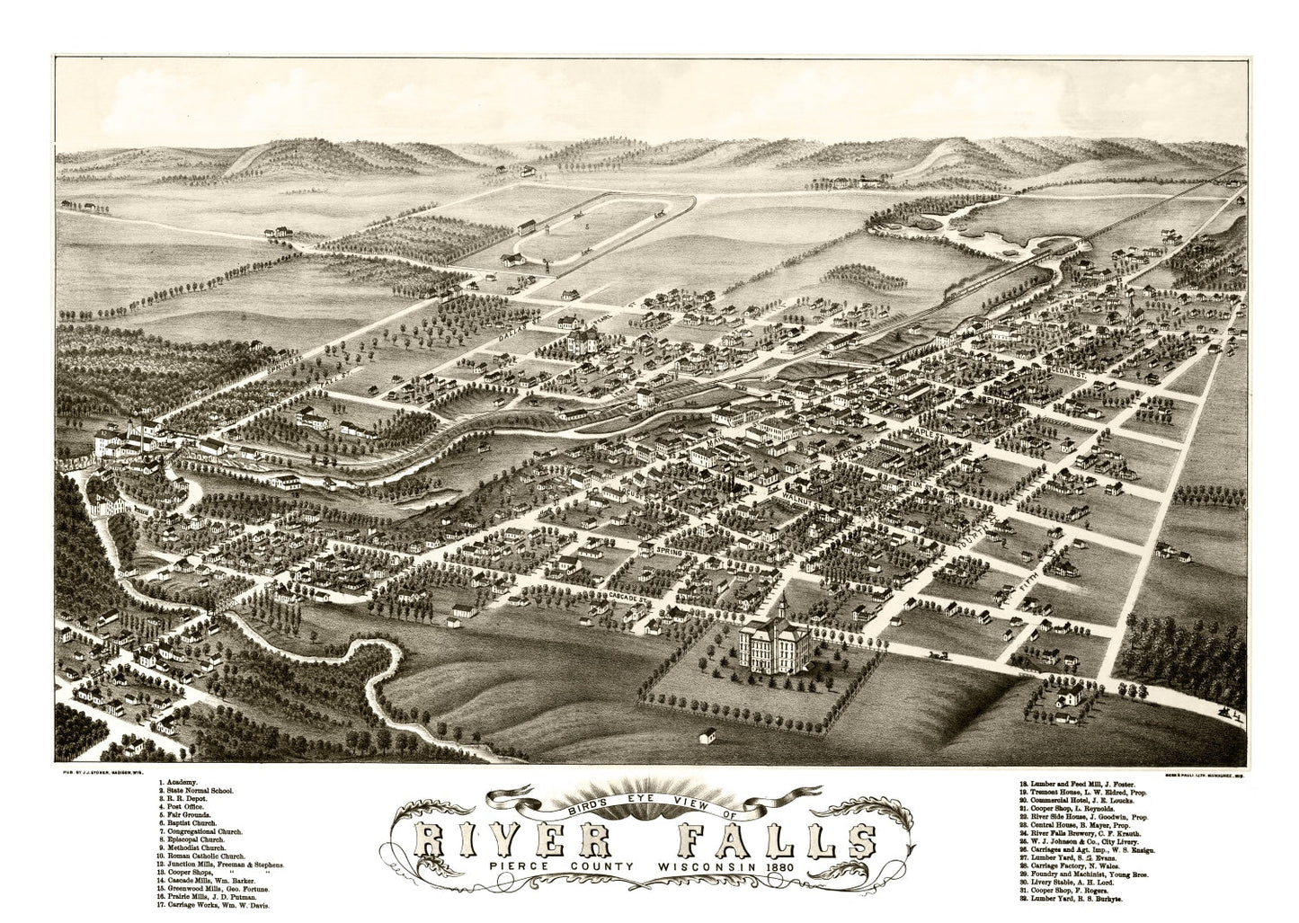 Vintage Map of River Falls, Wisconsin 1880
