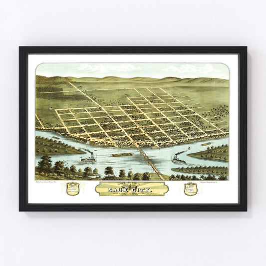 Vintage Map of Sauk City, Wisconsin 1870