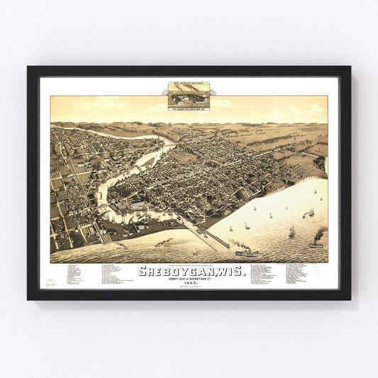 Vintage Map of Sheboygan, Wisconsin 1885