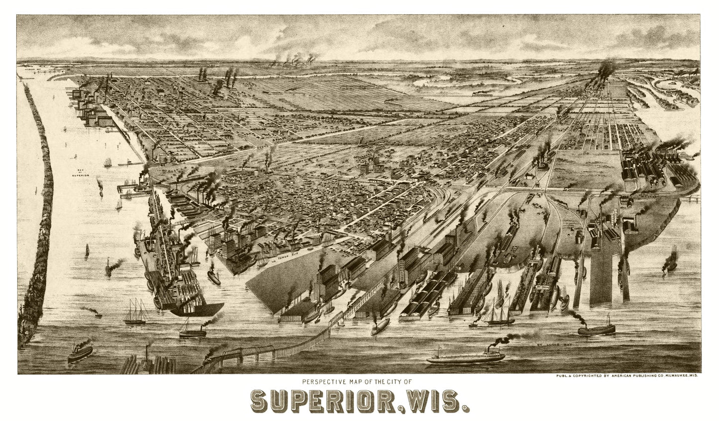 Vintage Map of Superior, Wisconsin 1893