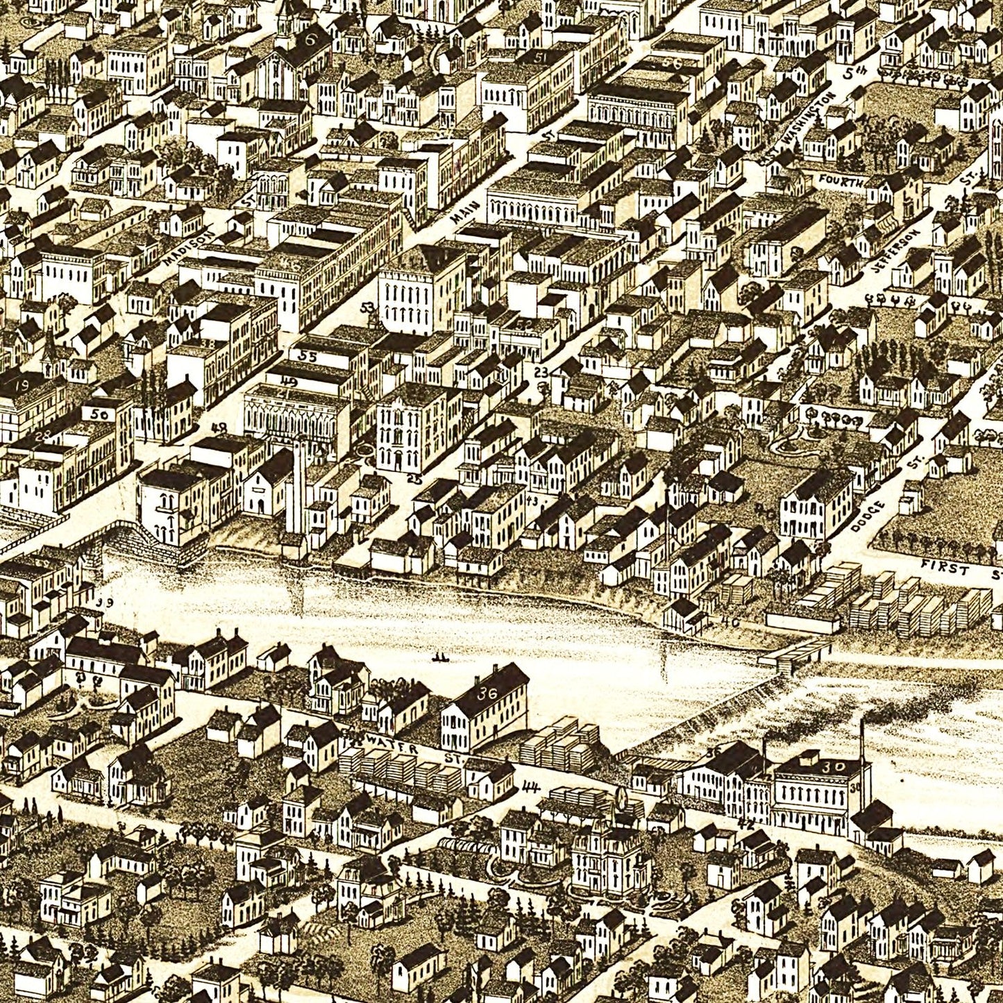 Vintage Map of Watertown, Wisconsin 1885