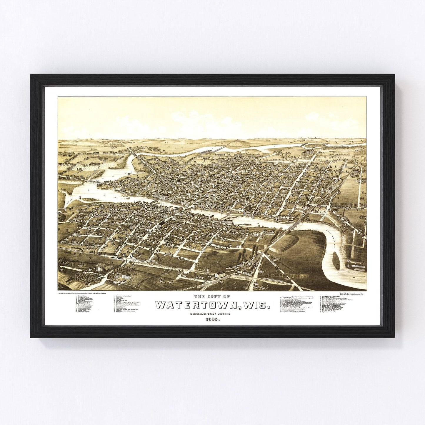 Vintage Map of Watertown, Wisconsin 1885