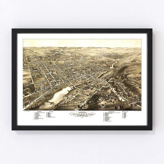 Vintage Map of Waukesha, Wisconsin 1880